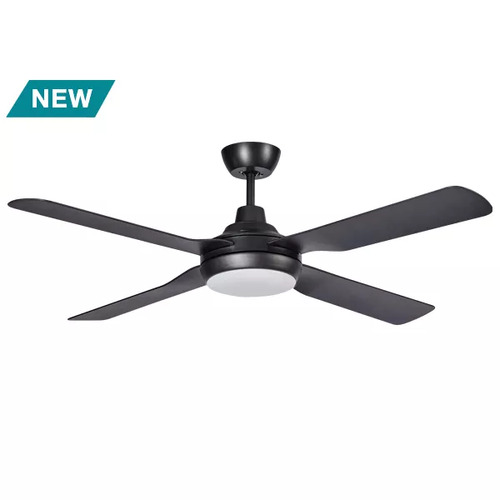 Discovery II 1320mm 4 Blade ABS Ceiling Fan with 15w Tricolour LED Light Matt Black