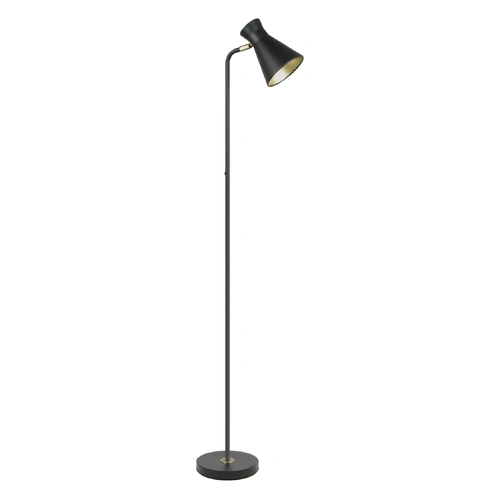 Floor ES BLK Cone Iron Shade OD140mm w/Antique Brass Highlight And BLK Rod & Base