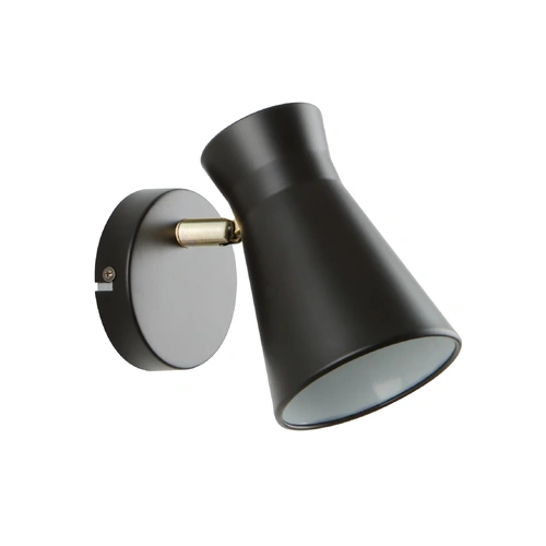 WALL Int S/M ES BLK Cone Iron Shade With Antique Brass Highlight OD105mm