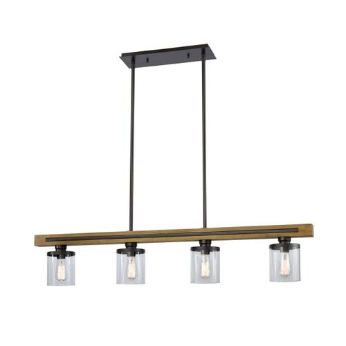 PENDANT ESx4 Warm Chestnut Wood BAR w/Clr Glass L1280mm