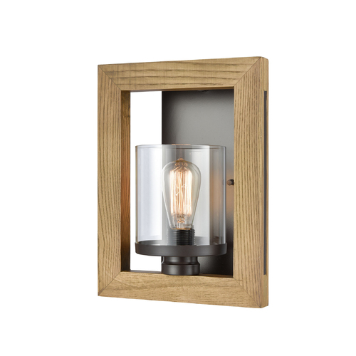 WALL Int S/M ES RECT Frame Chestnut Wood CLR Glass Shade