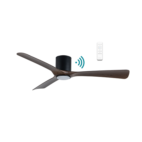 Fresno DC Close to Ceiling 3 ABS Blade 1320mm Hugger WIFI & Remote Control Ceiling Fan with Variable Dim 16w CCT LED Light Matt Black Walnut