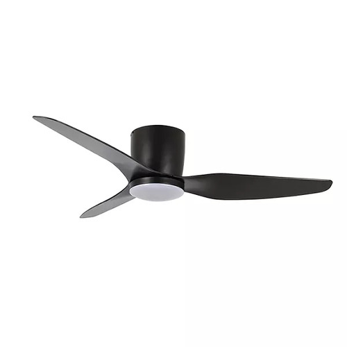 Flush Close to Ceiling 3 Blade 1250mm Hugger Ceiling Fan with 15w LED Light Tricolour Matt Black