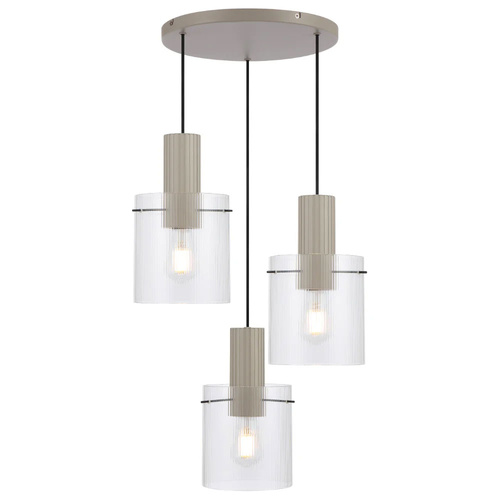 MIKA 3LT PENDANT 3x25wE27max L:560 W:440 H:22 cab 2m GREY / CLEAR