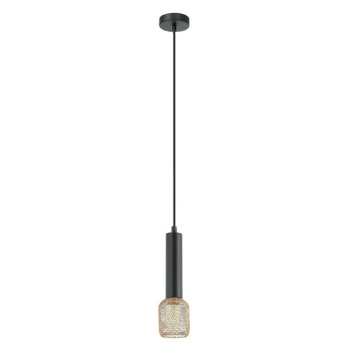 PENDANT SES OD75mm H250mm Cylinder M/Blk w/Brass Mesh
