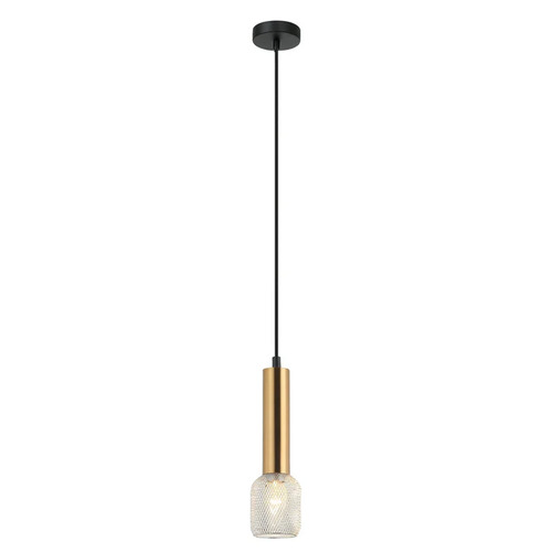 PENDANT SES OD75mm H250mm Cylinder Ant/Brs w/Chrome Mesh