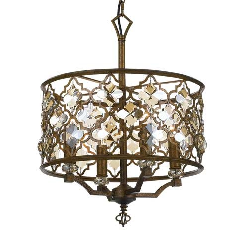 MIMOSA 4LT PENDANT 4x25wE14max D:430 H:560 MOCHA FRAME / AMBER CRYSTALS