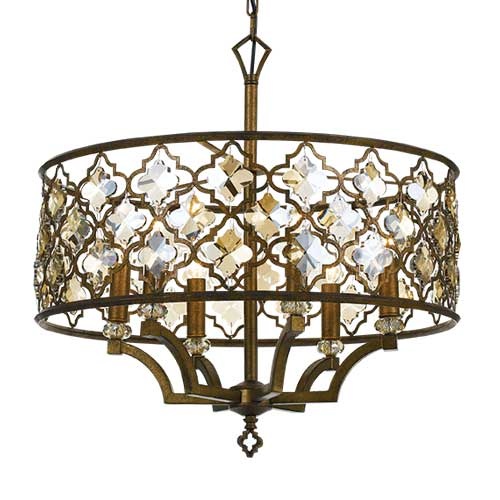 MIMOSA ROUND 6LT PENDANT 6x25wE14max D:610 H:610 MOCHA FRAME / AMBER CRYSTALS