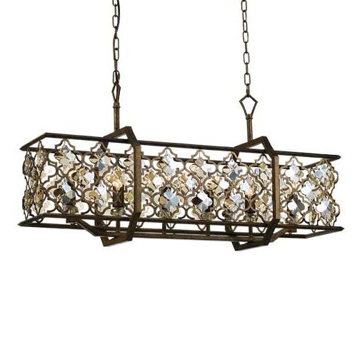 MIMOSA RECTANGLE 6LT PENDANT 6x25wE14max D:890 H:460 MOCHA FRAME / AMBER CRYSTALS