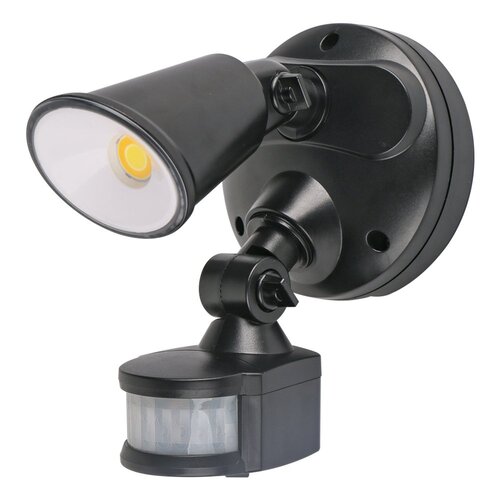 Defender Single Spot LED Outdoor Flood Light 10w Tricolour Sensor Matt Black