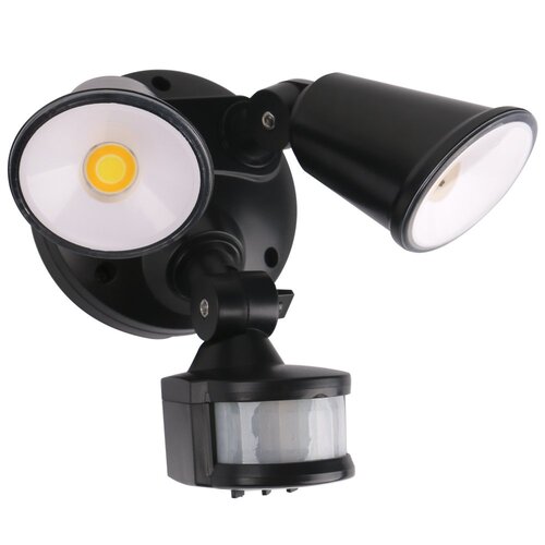 Defender Double Spot LED Outdoor Flood Light 2 x 10w Tricolour Sensor Matt Black
