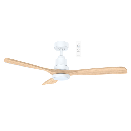 Mallorca 1320mm 3 Timber Blade DC WIFI & Remote Control Ceiling Fan with Variable Dim 24w CCT LED Light  Matt White/Natural
