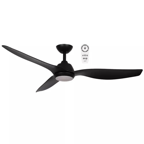Malibu 1320mm 3 ABS Blade DC Remote Control Ceiling Fan with 15w LED Light Tricolour Matt Black/Matt Black