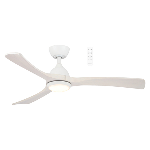 Norfolk 1220mm 3 Timber Blade DC WIFI & Remote Control Ceiling Fan with Variable Dim 18w CCT LED Light  Matt White/Whitewash