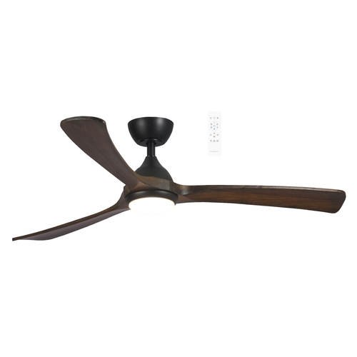 Norfolk 1480mm 3 Timber Blade DC WIFI & Remote Control Ceiling Fan with Variable Dim 18w CCT LED Light  Matt Black/Walnut