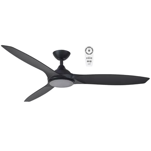 Newport 1420mm 3 ABS Blade DC Remote Control Ceiling Fan with 18w LED Light Tricolour Matt Black/Matt Black