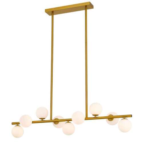 MORAN 9 LTS PENDANT 9x6wG9max L1000 D236 ROD:2x600 1x300 ANT GOLD FRAME/OPAL MATT GLASS