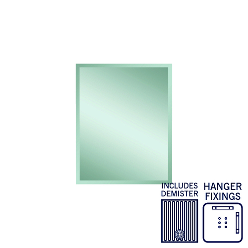 Montana Rectangle 25mm Bevel Edge Mirror - 600x750mm with Hangers and Demister