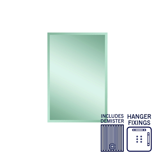 Montana Rectangle 25mm Bevel Edge Mirror - 600x900mm with Hangers and Demister