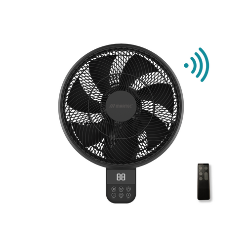 Avalon 350mm 14" 10 Speed Remote & WIFI 70W DC Wall Fan With 8hr Timer Black