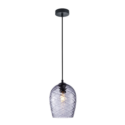 PENDANT ES 40W Smokey Blk Wine Glass Segmented/w BLK Highlight OD180 x H250mm