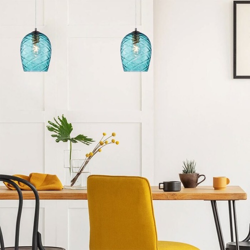 PENDANT ES 40W Blue Wine Glass Segmented/w Brass Highlight OD180mm x H250mm
