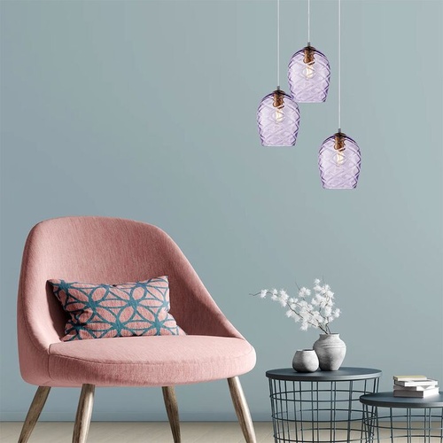 PENDANT ES 40W Purple Wine Glass Segmented/w Brass Highlight OD180mm x H250mm