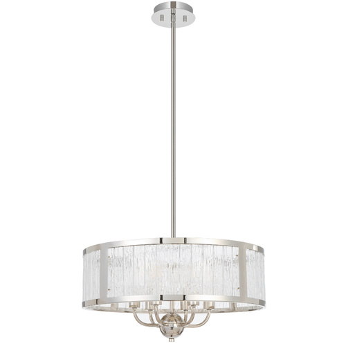 NOREL 6LT PENDANT 6x25wE14max D500 H252 ROD:2*600+1*300 POLISH NICKEL / CLEAR