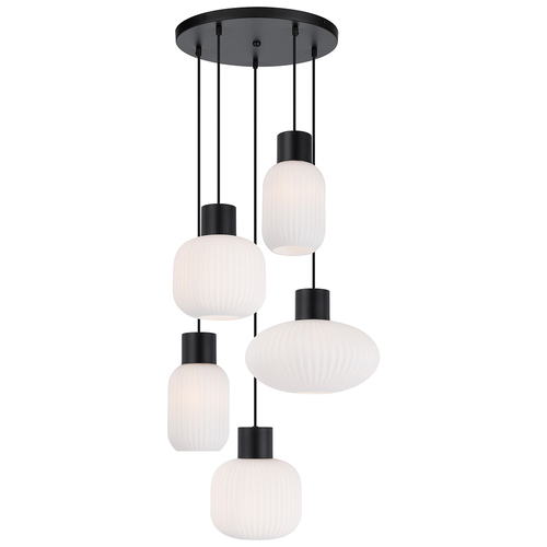 NORI 5 LIGHTS PENDANT 5x25wE27 D1:140H1:205 D2:200H2:180TEX2m D3:300H3:170BLK MATT/OPAL MATT