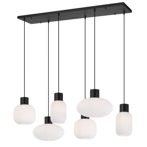 NORI 6 LIGHTS PENDANT 6x25wE27 D1:140H1:205 D2:200H2:180TEX2m D3:300H3:170BLK MATT/OPAL MATT
