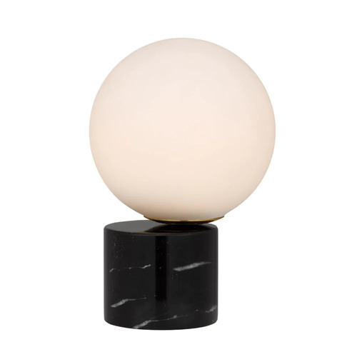 NOVIO TABLE LAMP 25wE27max D:200 H:300 Inline Switch BLACK MARBLE BASE/OPAL GLASS