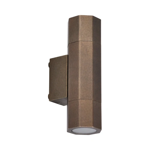 PILLAR Octagonal Up/Dn GU10 Solid Aged Brass IP65 RECT B/Plate