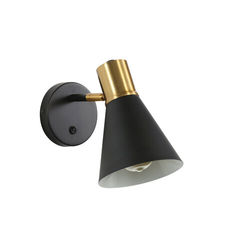 NORBERT WALL LIGHT w/ SWITCH BK/SATIN BRASS