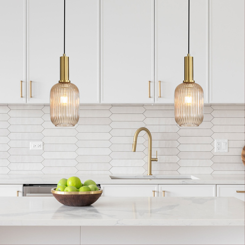 LUXE.130 SINGLE PENDANT AMBER/SATIN BRASS