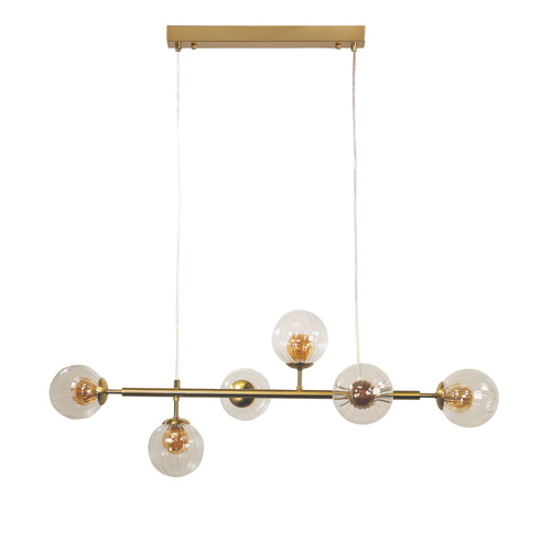 VOLLI. 6 LIGHT PENDANT SATIN BRASS / CLEAR/AMBER