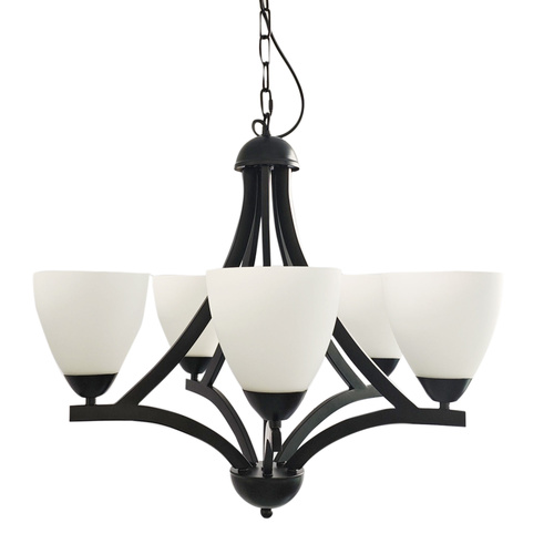 ROXBY 5 LIGHT PENDANT BLACK / OPAL MATT