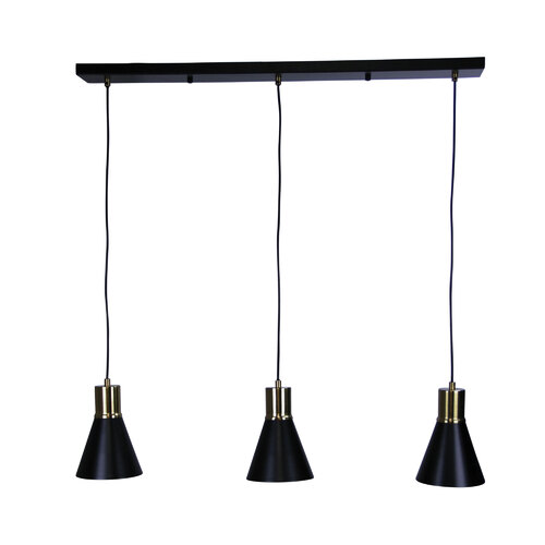 COMO 3 LIGHT ANTIQUE BRASS & BLACK PENDANT