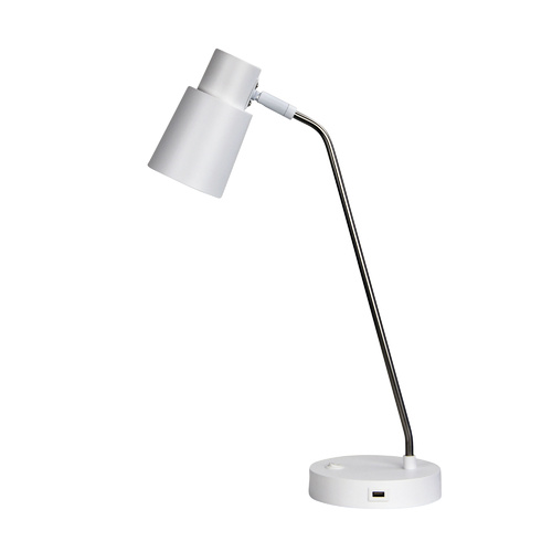 RIK DESK LAMP WITH USB WHITE & BRUSHED CHROME
