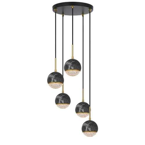 ONETA 5 PENDANT 5*6wG9max not incl D110 cab:3m BLACK MARBLE LOOK / CLEAR