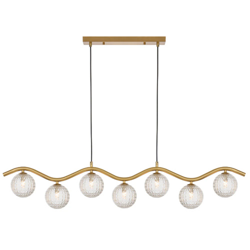 ORTON 7LT PENDANT 7x6wG9max KIT L1150 W120 H200 CAB2m ANT GOLD/ CLEAR PRISM PATTERN