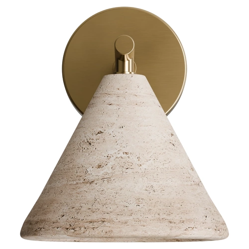 Orville Natural Travertine 205mm E27 Wall Light Brass - IP20