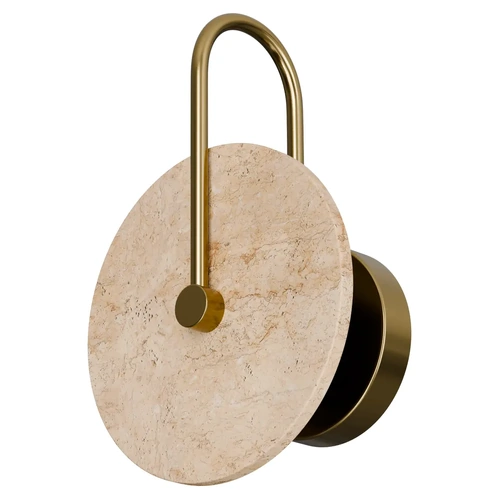 Orville Natural Travertine Round 200mm Backlit LED Wall Light 5W Non Dimmable Brass - IP20