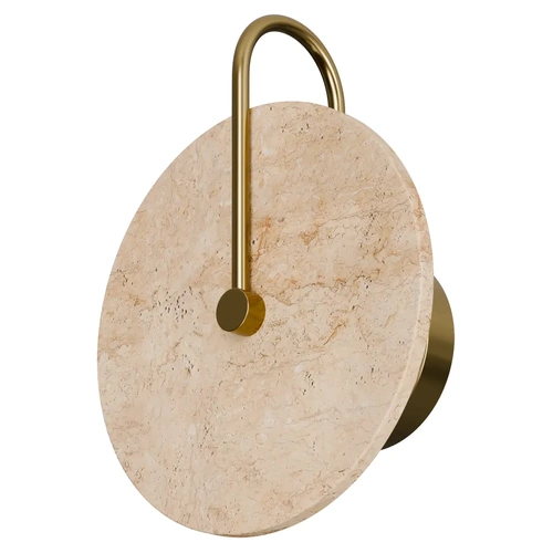 Orville Natural Travertine Round 250mm backlit LED Wall Light 5W Non Dimmable Brass - IP20