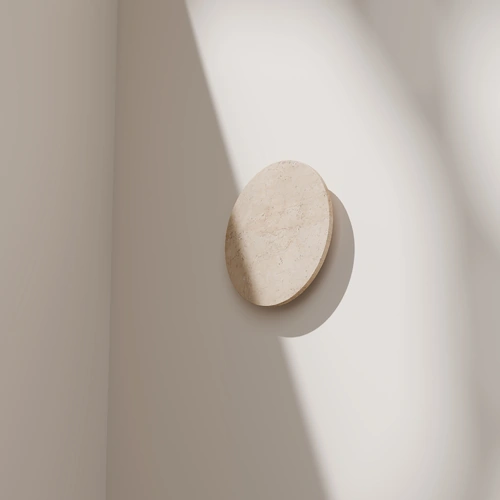 Orville Natural Travertine Round 300mm LED Wall Light 6W Tri Colour Non Dimmable Brass - IP20