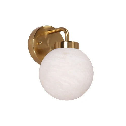 WALL Int S/M ES 1 x WH SPHERE Alabaster w/Brass Highlight & RND Base OD140mm