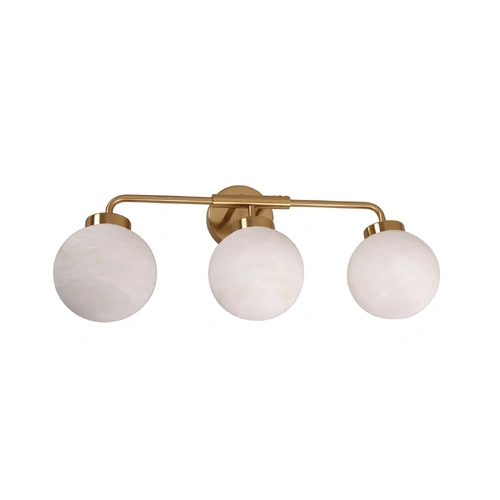 WALL Int S/M ES 3 x WH SPHERE Alabaster w/Brass Highlight & RND Base OD140mm