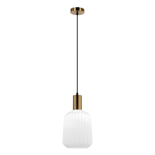 PENDANT ES Pleated Opal Opaque Glass JAR w/Brass Highlight OD200mm