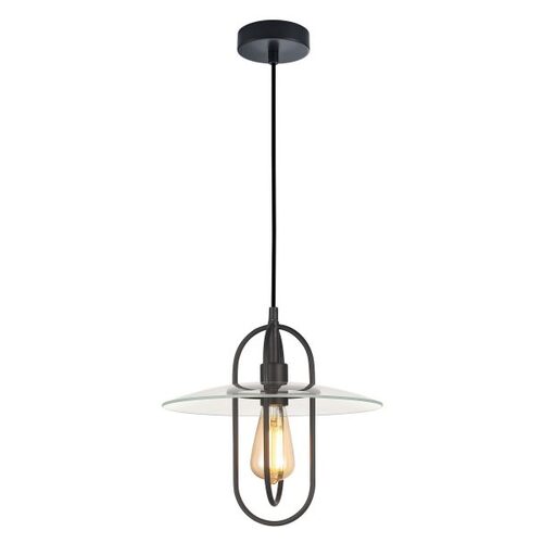 PENDANT ES Matt Blk OBLONG w/Clear Glass Coolie OD315mm