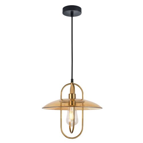 PENDANT ES Antique Brass OBLONG w/Amber Glass Coolie OD315mm