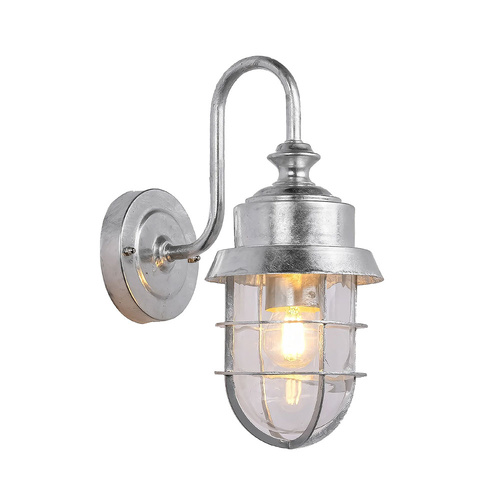 Wall S/M ES Cylinder Galvanized Alum & Glass IP44 w/cage